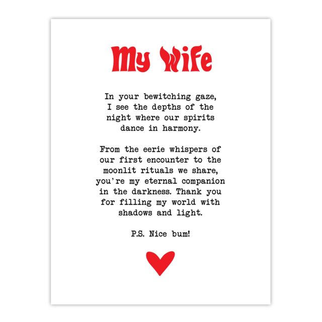 "Artery8 Love Poem Goth Wife Romantic Poetry Fun Wall Art Print in White - Size: W18"" x H24""" - image 1