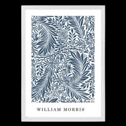 ARTZE Vintage William Morris Larkspur in Navy & White Art Print / White Frame / SIZE: A2 - Size: A4 - thumbnail 2