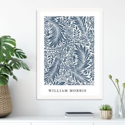 ARTZE Vintage William Morris Larkspur in Navy & White Art Print / White Frame / SIZE: A2 - Size: A4 - thumbnail 1