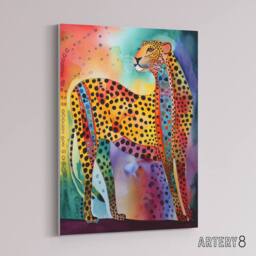 "Artery8 Colourful Cheetah Folk Art Watercolour Canvas Wall Art Print - Size: W18"" x H24""" - thumbnail 2