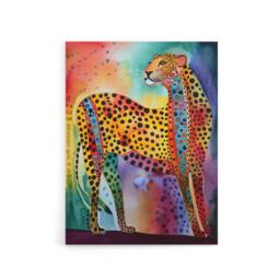 "Artery8 Colourful Cheetah Folk Art Watercolour Canvas Wall Art Print - Size: W18"" x H24""" - thumbnail 1