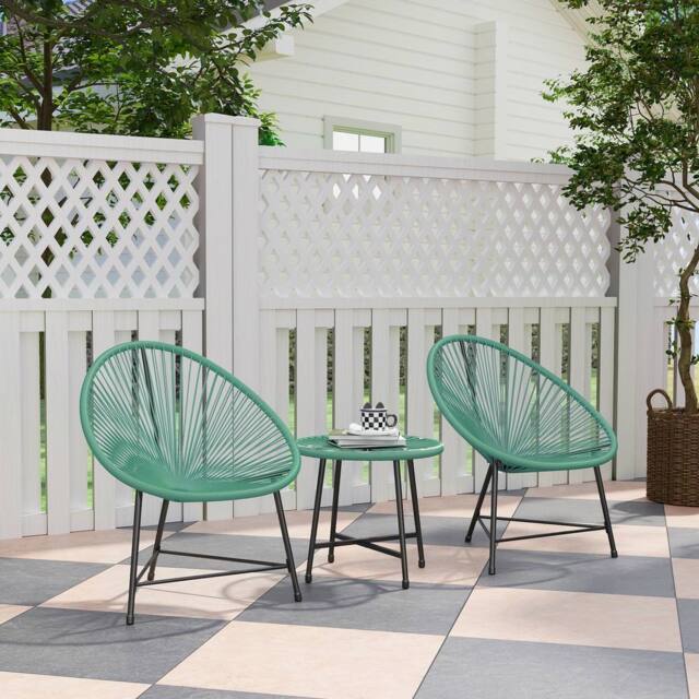 OUTSUNNY Rattan Bistro Set with Acapulco Chairs & Glass Table, Green - image 1