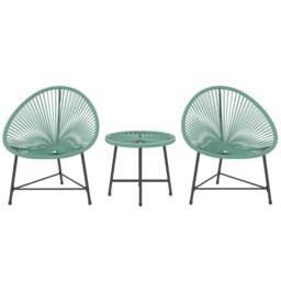 OUTSUNNY Rattan Bistro Set with Acapulco Chairs & Glass Table, Green - thumbnail 2