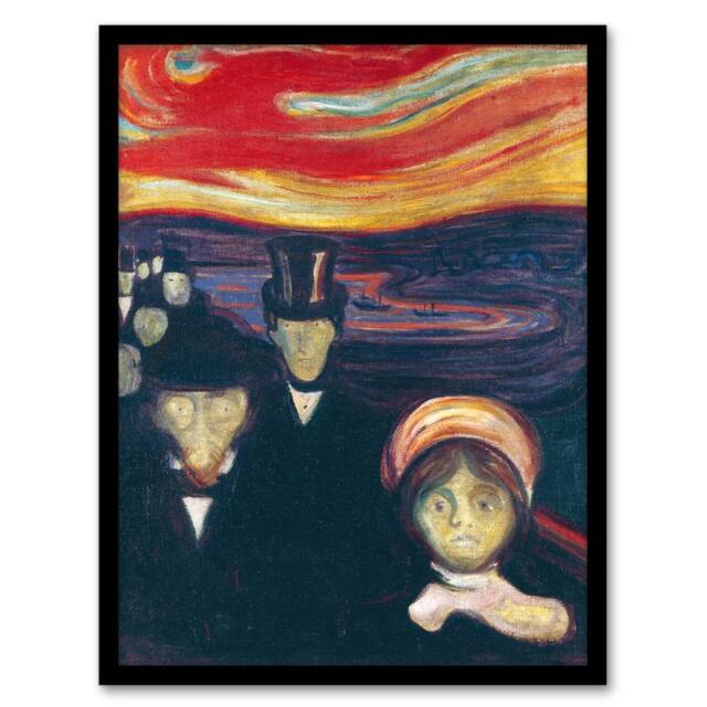 Artery8 Edvard Munch Framed Wall Art Print Anxiety Figures Oil Painting - Size: A4 - image 1