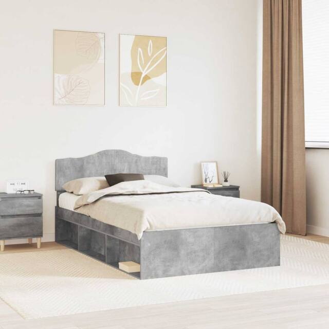 Berkfield Home Bed Frame with Headboard Concerte 120 x 190 cm Solid Pine Wood in Grey - image 1