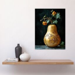 "Artery8 Elegant Butternut Squash Filigree Vine Detail Wall Art Print in Orange - Size: W12"" x H16""" - thumbnail 4