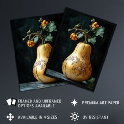 "Artery8 Elegant Butternut Squash Filigree Vine Detail Wall Art Print in Orange - Size: W12"" x H16""" - thumbnail 2