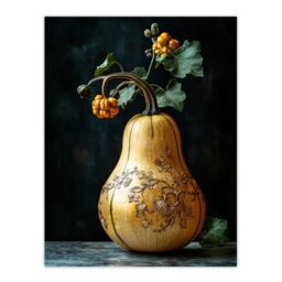 "Artery8 Elegant Butternut Squash Filigree Vine Detail Wall Art Print in Orange - Size: W12"" x H16""" - thumbnail 1