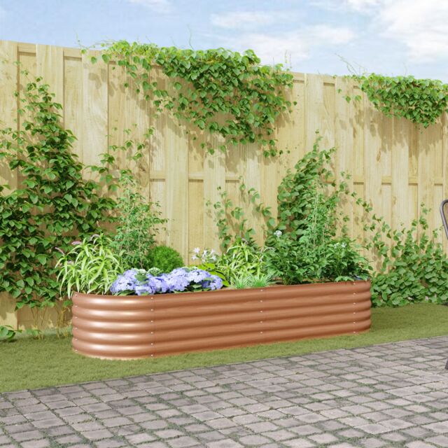 Berkfield Home Raised Garden Bed Brown with Wood Look 240x80x44 cm Steel - Size: 240 x 80 x 44 cm - image 1