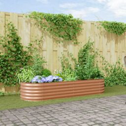 Berkfield Home Raised Garden Bed Brown with Wood Look 240x80x44 cm Steel - Size: 240 x 80 x 44 cm
