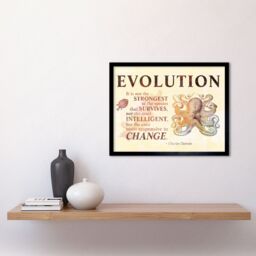 "Artery8 Wall Art Print Evolution Charles Darwin Responsive to Change Quote Not the Strongest that Survives Typography Art Framed - Size: W12"" x H16""" - thumbnail 2