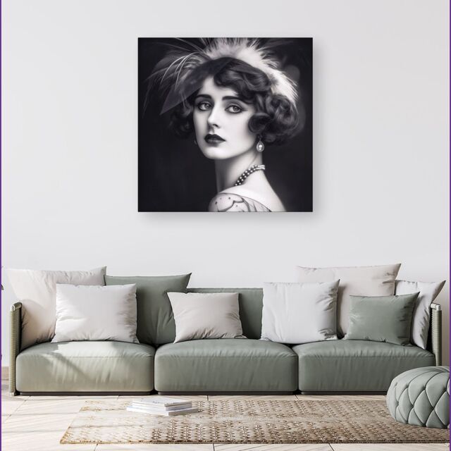 Warren Reed - Designer Glamorous Edwardian Showgirl Canvas in Black - Size: w40 inch x h40 inch - image 1