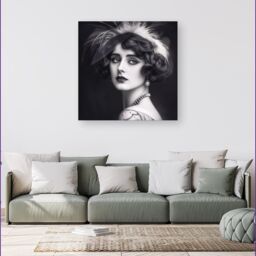 Warren Reed - Designer Glamorous Edwardian Showgirl Canvas in Black - Size: w40 inch x h40 inch - thumbnail 1