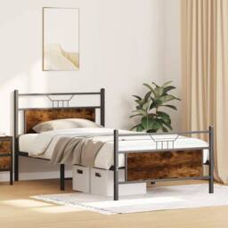 Berkfield Home Durable Bed Frame without Mattress Smoked Oak 100x200 cm Engineer in Brown - thumbnail 4