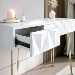 CARME HOME Claudia White 3 Drawers Dressing Table with Gold hairpin legs - thumbnail 3