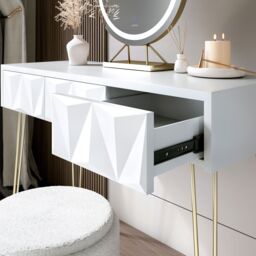 CARME HOME Claudia White 3 Drawers Dressing Table with Gold hairpin legs - thumbnail 2