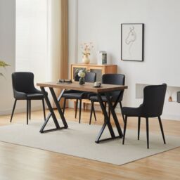 Comfy Living Ltd 5 Piece Industrial Style Dining Set With Oak Effect Table Top in Light Brown - Size: 5 Pack