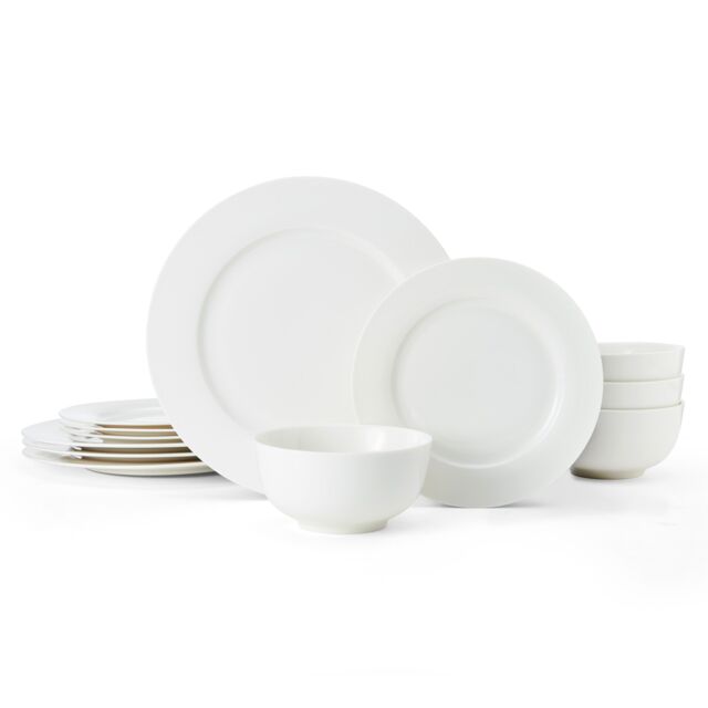 Mikasa 12 Piece China 'Egret' Dinner Set, White, Gift Boxed in White - image 1