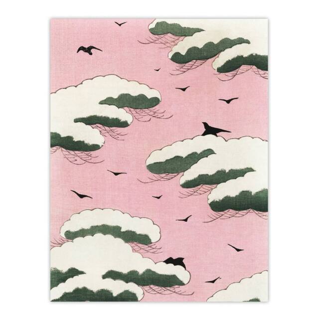 "Artery8 Pink Sky With Clouds & Birds Vintage Wall Art Print Bijutsukai - Size: W12"" x H16""" - image 1