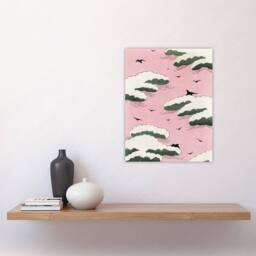 "Artery8 Pink Sky With Clouds & Birds Vintage Wall Art Print Bijutsukai - Size: W12"" x H16""" - thumbnail 4