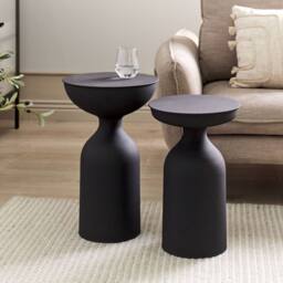Wyld and Coco Set of 2 Black Iron Round Side Tables 33 cm and 36 cm Modern