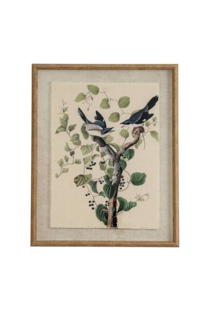 KDMD Flora & Fauna Beaded Frame Linen Wall Art - Shrikes Collection in Brown - image 1
