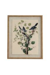 KDMD Flora & Fauna Beaded Frame Linen Wall Art - Shrikes Collection in Brown