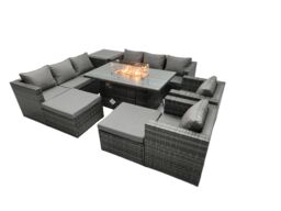 Fimous Rattan Garden Furniture Firepit Dining Set 10 Seater Lounge Sofa Table Set with side table 2 big Footstool in Dark Grey - thumbnail 2