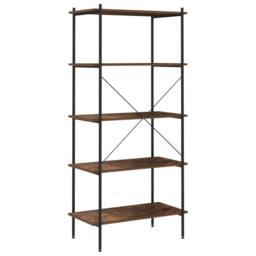 Berkfield Home 5-Tier Shelving Unit Black & Dark Wood 80x40x163 cm - Size: 80 x 40 x 163 cm - thumbnail 5