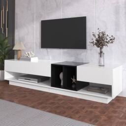 Merax High Gloss Storage Media TV Unit with Drawers & Open Compartments in White - thumbnail 5