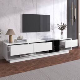 Merax High Gloss Storage Media TV Unit with Drawers & Open Compartments in White - thumbnail 9