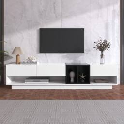 Merax High Gloss Storage Media TV Unit with Drawers & Open Compartments in White - thumbnail 7