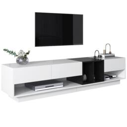 Merax High Gloss Storage Media TV Unit with Drawers & Open Compartments in White - thumbnail 4