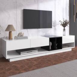 Merax High Gloss Storage Media TV Unit with Drawers & Open Compartments in White - thumbnail 6