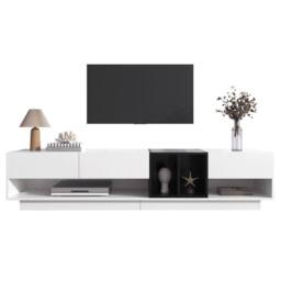 Merax High Gloss Storage Media TV Unit with Drawers & Open Compartments in White - thumbnail 8