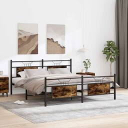 Berkfield Home Metal Bed Frame without Mattress Smoked Oak 160x200 cm in Brown - thumbnail 2
