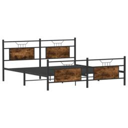 Berkfield Home Metal Bed Frame without Mattress Smoked Oak 160x200 cm in Brown - thumbnail 3