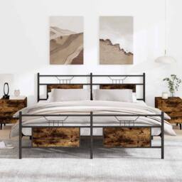 Berkfield Home Metal Bed Frame without Mattress Smoked Oak 160x200 cm in Brown - thumbnail 4