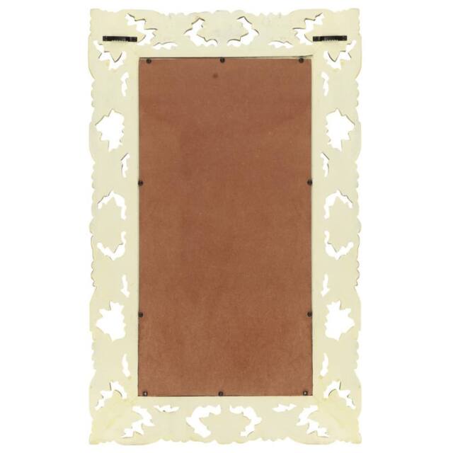 Berkfield Home Hand Carved Mirror White 80x50 cm Solid Mango Wood in Off-White - image 1