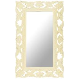 Berkfield Home Hand Carved Mirror White 80x50 cm Solid Mango Wood in Off-White - thumbnail 2