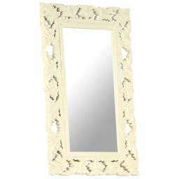 Berkfield Home Hand Carved Mirror White 80x50 cm Solid Mango Wood in Off-White - thumbnail 9