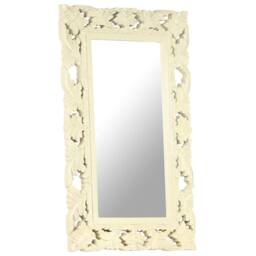 Berkfield Home Hand Carved Mirror White 80x50 cm Solid Mango Wood in Off-White - thumbnail 7