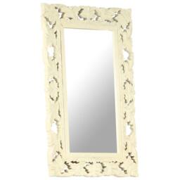 Berkfield Home Hand Carved Mirror White 80x50 cm Solid Mango Wood in Off-White - thumbnail 8