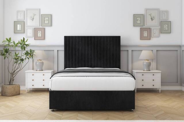 "Comfort Beds Denver Naples Divan Set 2 Drawers-26"" Headboard in Black - Size: King" - image 1