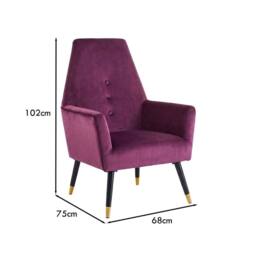 Havendro Wine Velvet Buttoned Padded Accent Armchair in Purple - thumbnail 2
