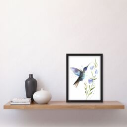 Artery8 Elegant Hummingbird with Wildflower Watercolour Framed Wall Art in White - Size: A4 - thumbnail 4