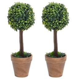 Berkfield Home Artificial Boxwood Plants 2 pcs with Pots Ball Shaped Green 33 cm - thumbnail 2