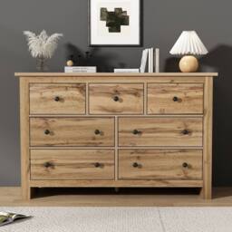 Merax Oak Merchant Chest of Drawers Large 7-Drawer Sideboard Storage Cabinet in Natural - thumbnail 3
