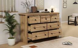 Merax Oak Merchant Chest of Drawers Large 7-Drawer Sideboard Storage Cabinet in Natural - thumbnail 6