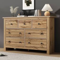 Merax Oak Merchant Chest of Drawers Large 7-Drawer Sideboard Storage Cabinet in Natural - thumbnail 4